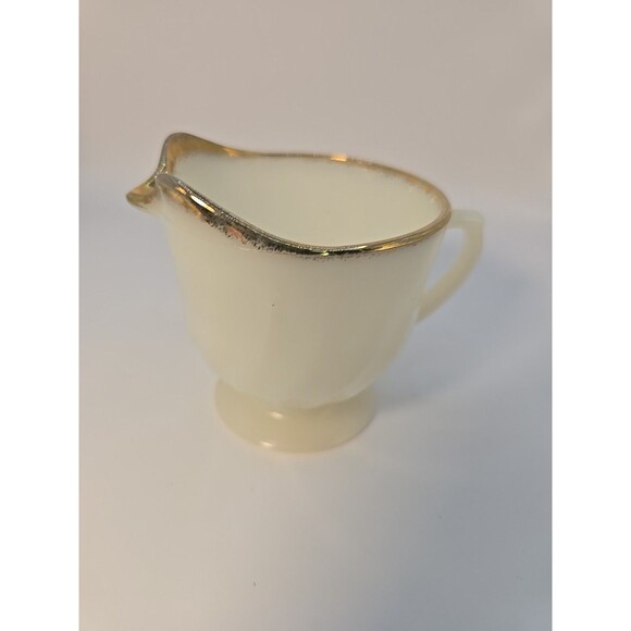 Fire King Creamer Golden Anniversary Ivory Swirl Gold Trim USA Anchor Hocking - Picture 3 of 6